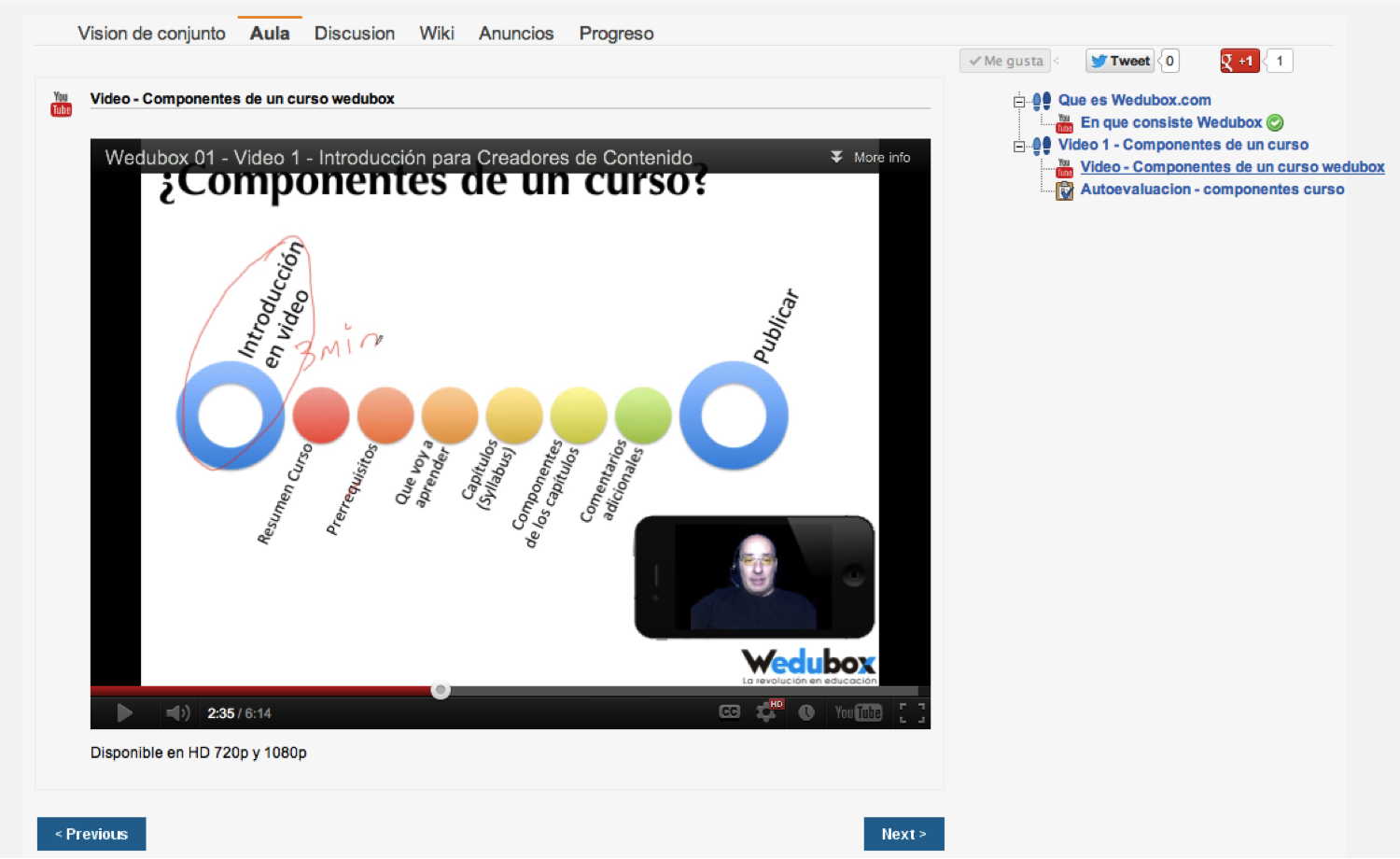 Interfaz principal wedubox - basada en Udacity. El foco es el contenido