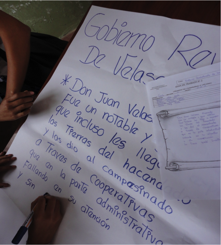 En esta imagen se aprecia la elaboración de una Décima creada sobre el tema “Gobierno revolucionario de Juan Velasco Alvarado”.
